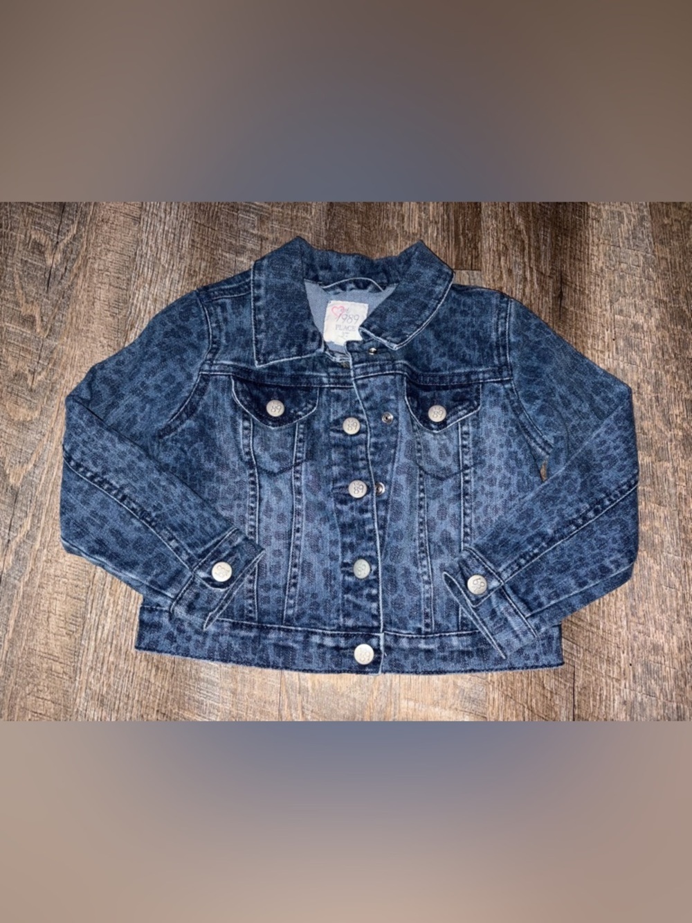The Children's Place Dark Blue Leopard-Print Denim Jacket